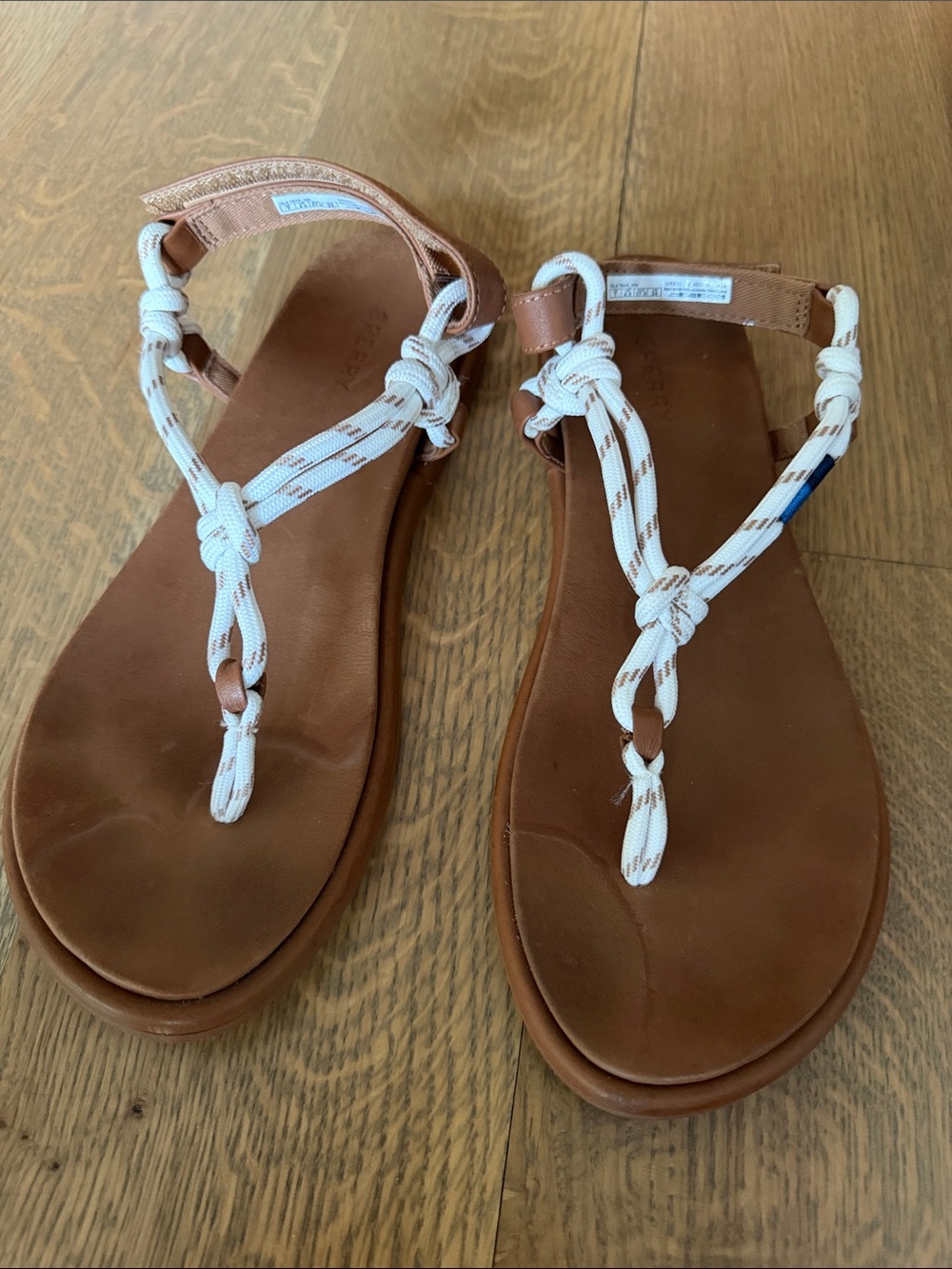 Sperry Women’s Brown Leather Sandals with White Rope Straps
